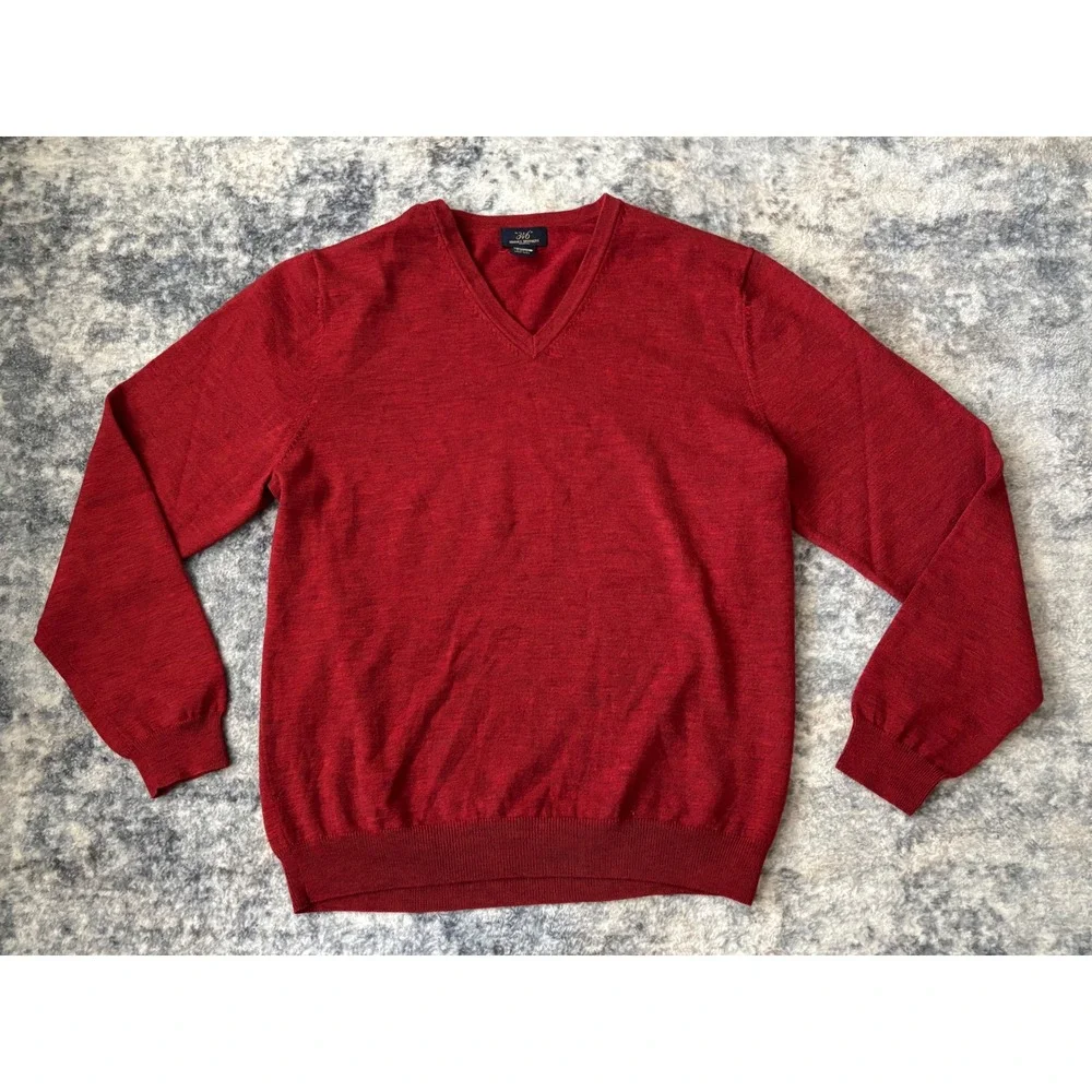 BROOKS BROTHERS 346 Sweater Mens Large‎ Stretch Merino Wool V-Neck Pullover Red